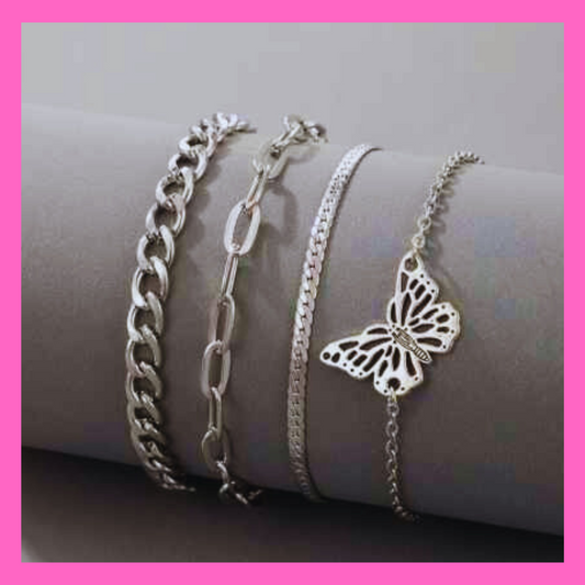 4pcs Butterfly Charm Link Anklet Set