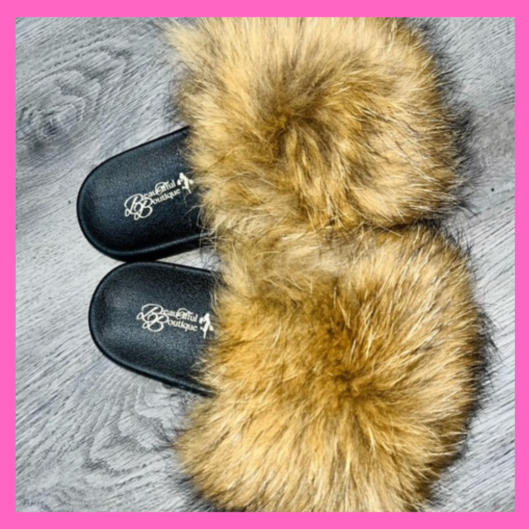 Brown Big Fur Slides Beautifful Boutique