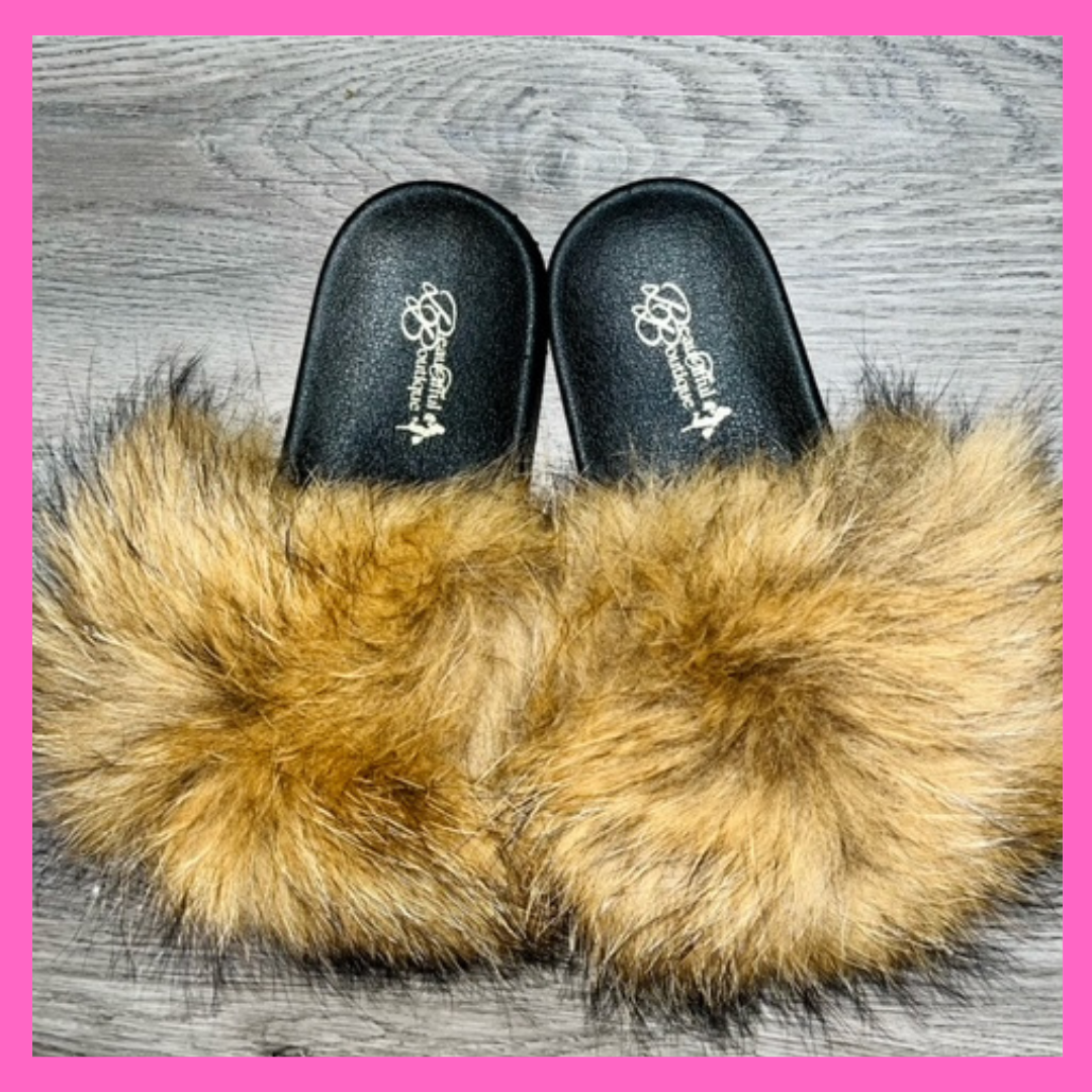 Brown Big Fur Slides