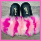 Pink Big Fur Slides